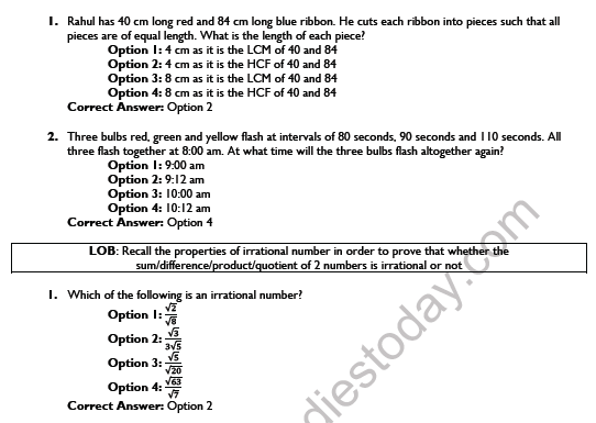 CBSE Class 10 Mathematics Real Numbers Worksheet Set D